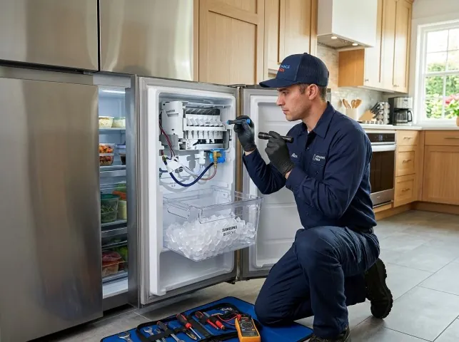 Appliance Repair Hero technician repairing a refrigerator ice maker in Asheville, NC